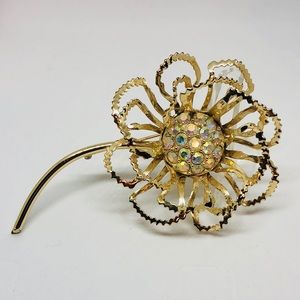 Vintage Sarah Coventry Rhinestone Flower Brooch